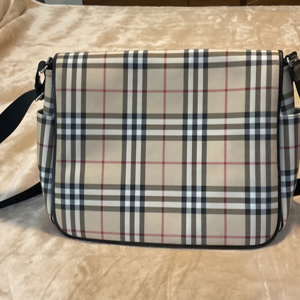 Burberry Beige and Black Check Messenger Bag